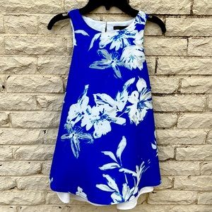jieru Small Blue White Floral Lined Tunic